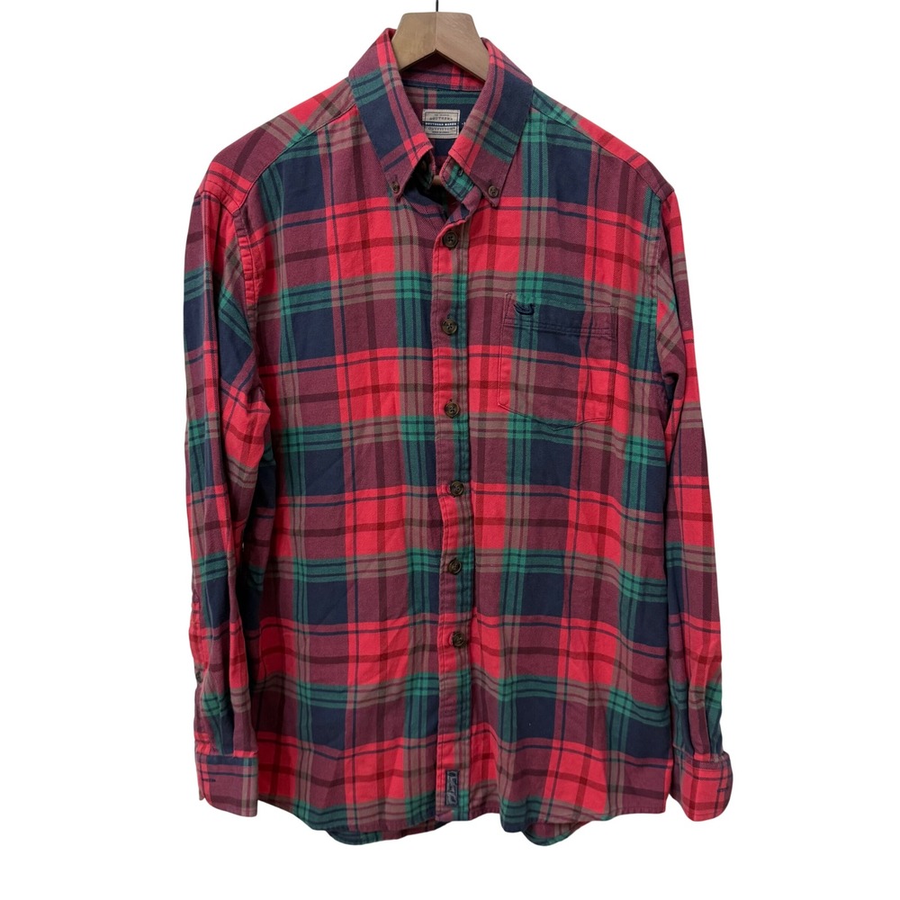 Southern Marsh Button Down Shirt Size Medium Red Green Plaid Flannel Long Sleeve
